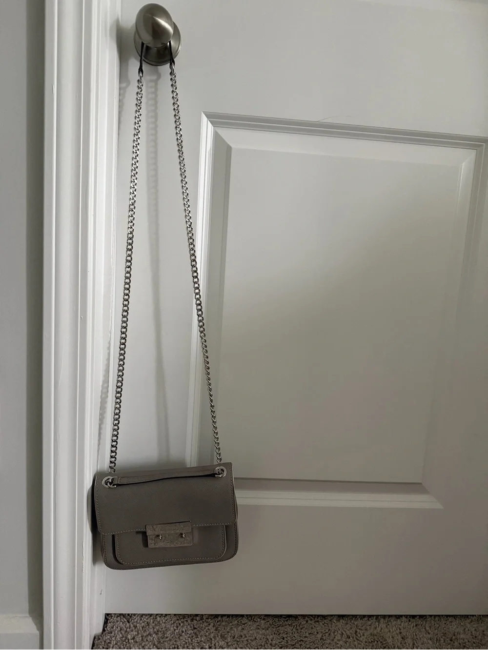 Michael Kors Taupe Leather Shoulder Bag with Silver Hardware